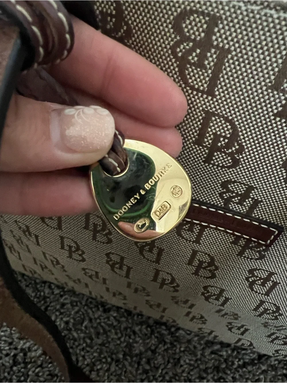 Vintage Dooney & Bourke Beige Signature Canvas Tote with Brown Trim